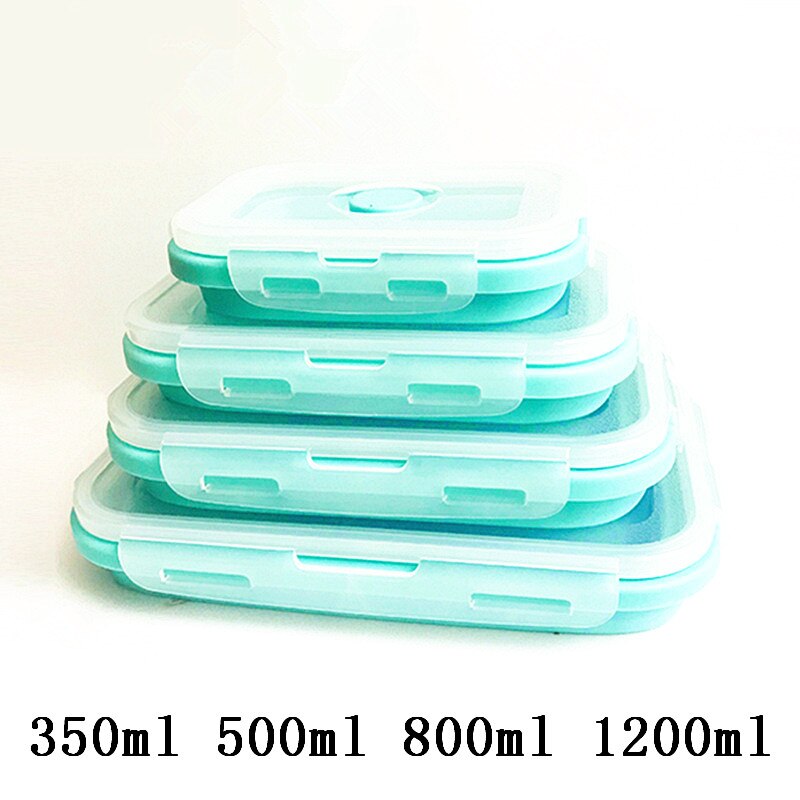 Fiambrera plegable de silicona, caja de Bento para frutas y verduras, utensilios de cocina, contenedor de alimentos, Bol, herramientas de cocina, accesorios de cocina: Blue 4Pcs