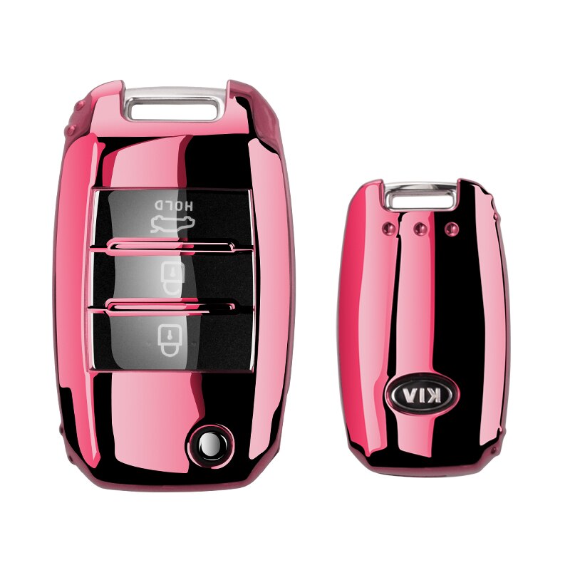 Tpu bil fjernbetjening nøgle fuld cover nøglering til kia  k2 k3 k4 k5 rio ql ceed sorento cerato sportage auto key protect shell cover: Kun lyserød sag