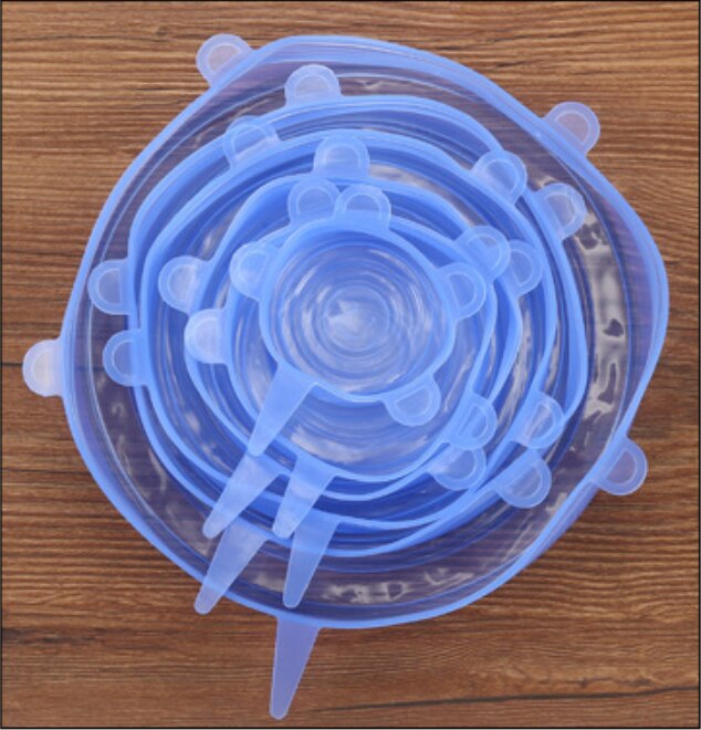 6 pièces Silicone Stretch couvercles réutilisable étanche à l'air emballage alimentaire couvre garder frais joint bol extensible enveloppe couverture cuisine ustensiles de cuisine: blue