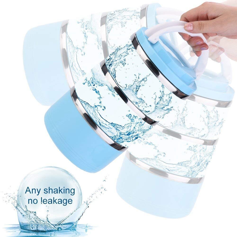 Spill Proof Travel Bowl Portable Stainless Steel Multiple Layers Pet Water Food 3-Layer Leak-Proof Stainless Steel Lunch Box