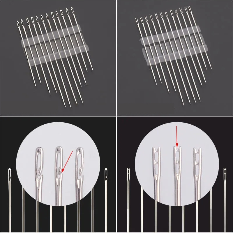 24/12X Stainless Steel Sewing Needles Self-Threading Needles DIY Quick Threading Needle Embroidery Tailor Clothing Stitch Tools
