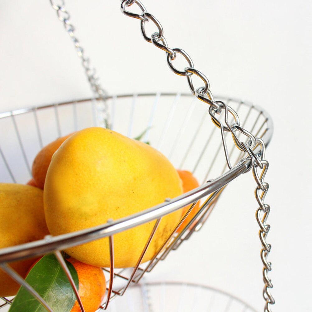 3-Tier Wire Hanging Basket Stainless Steel Basket Fruit Swing Bowl Vegetables Rack Display Stand
