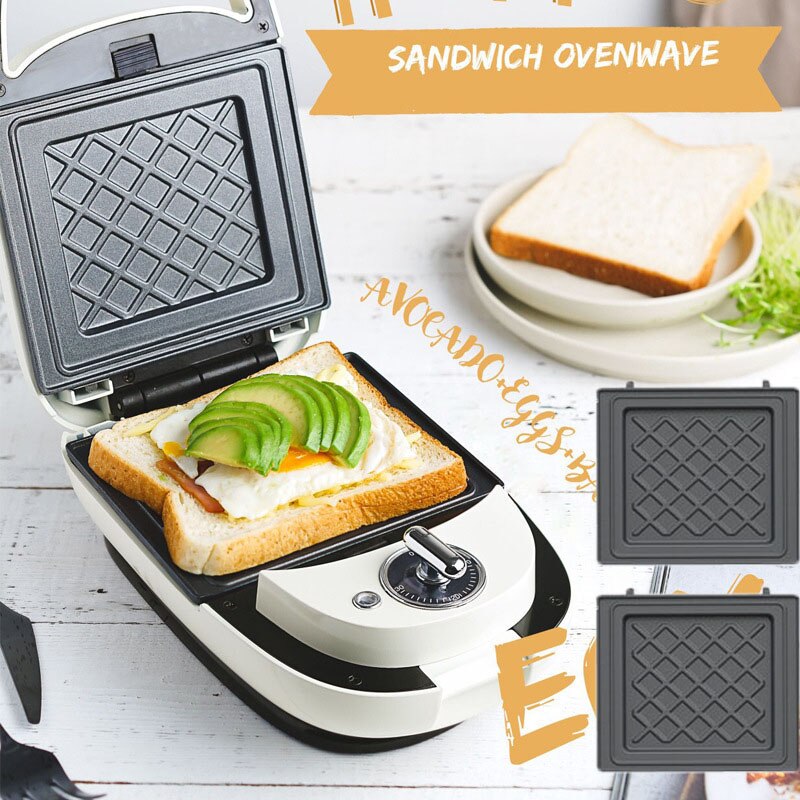 Kbxstart Multi-function Sandwich Maker Home Timer Breakfast Machine Double-sided Heating Non-stick Waffle Machine 220V