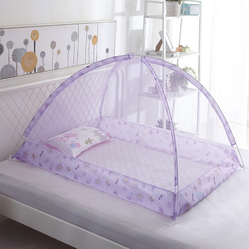Foldable No Bottom Kids Mosquito Net Baby Bed Canopy Easy Setup: WHITE