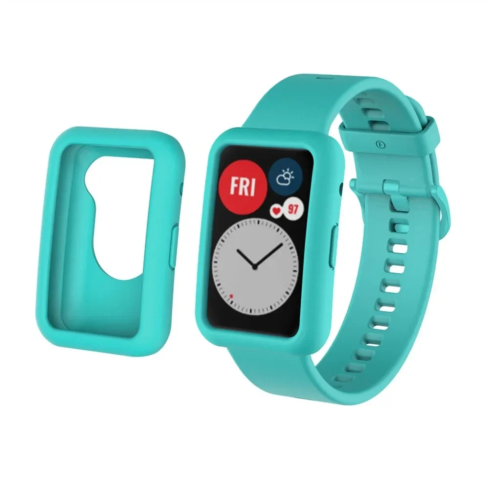 2 in1 Silicone Replacement Watchband Replacement Single Color Protector Sleeve Shell Soft Fitness Wristband For Huawei Watch Fit