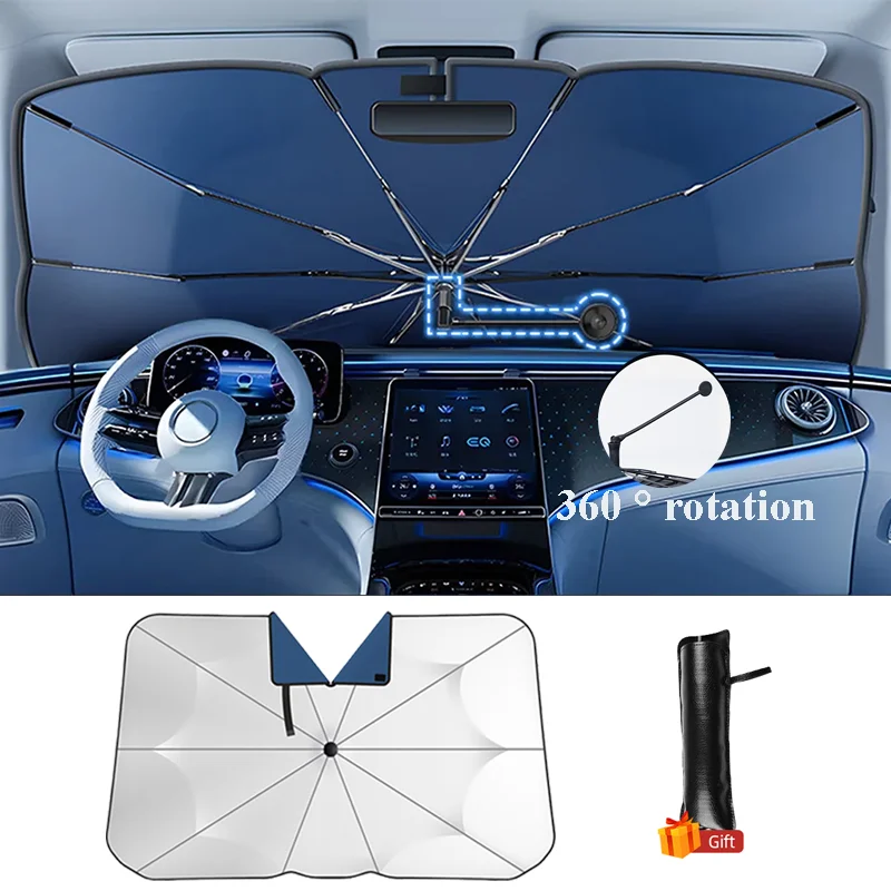 Parasol para coche, parabrisas, sombrilla frontal plegable, tipo paraguas, parasol para ventana de coche, accesorios de protección solar de verano