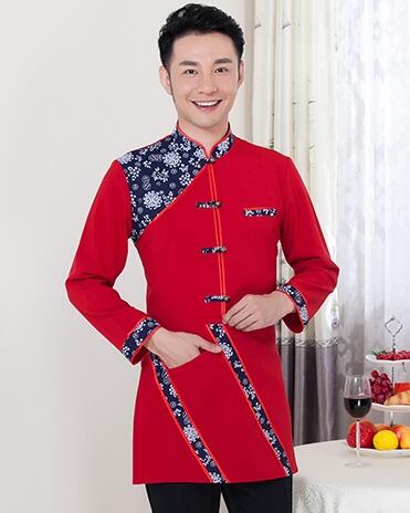 Featured Hotel Restaurant Farmhouse Waiter Uniforms Chinese Style Waitress Working Uniform Long Sleeve Overall Uniform: Red Men / L
