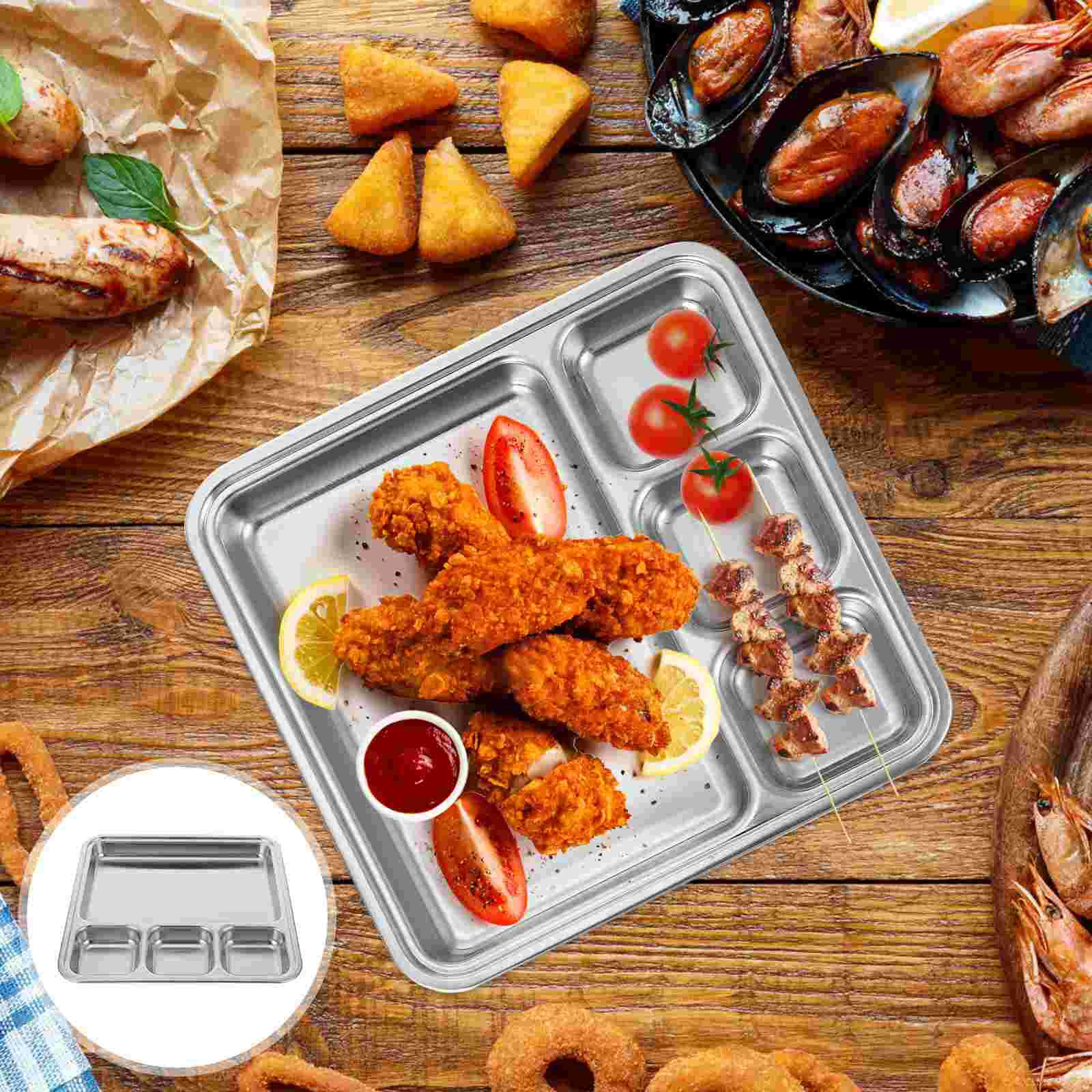 1Pc Practical Simple Food Divided Plate Multi-grids Barbecue Plate Food Plate