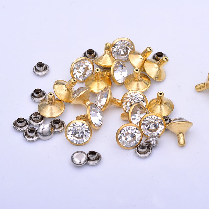 JUNAO, 100 Uds., tachuelas metálicas doradas y plateadas de 10mm, tachuelas decorativas de latón, remaches de diamantes de imitación para zapatos de cuero, artesanías DIY