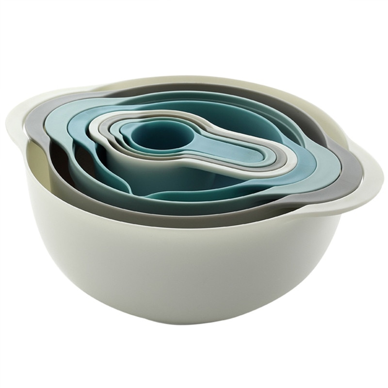 Taza medidora de plástico para hornear, cesta de drenaje multifuncional para verduras y frutas, juego de herramientas de cocina para hornear, 8 unids/set por juego