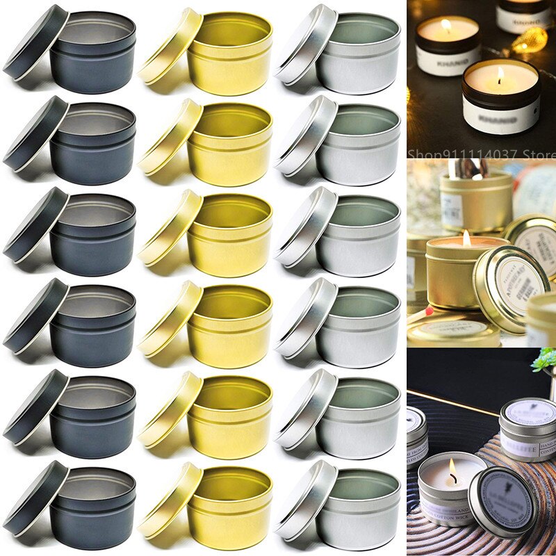 6pcs Candle Jars With Lid Bulk Round Candle Container Tins Candle Making Tools Wood Cotton Wicks DIY Candle Coffee Beans Storage