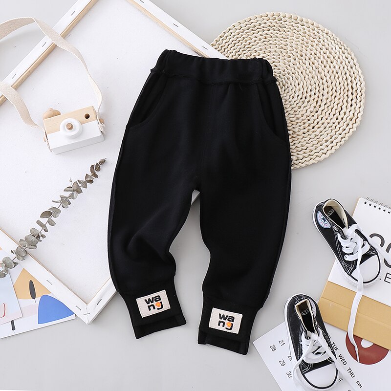 Baby Boys Girls Pants Kids Pants of Individual Trouser Leg Kids Spring Autumn Boys Casual Pants Elastic Pants: Black / 4T