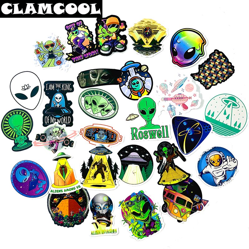 50 Stuks Alien Ufo Ruimte Pilot Sticker Forscrapbook Skateboard Gitaar Motorfiets Bagage Laptop Computer Nagel Stickers