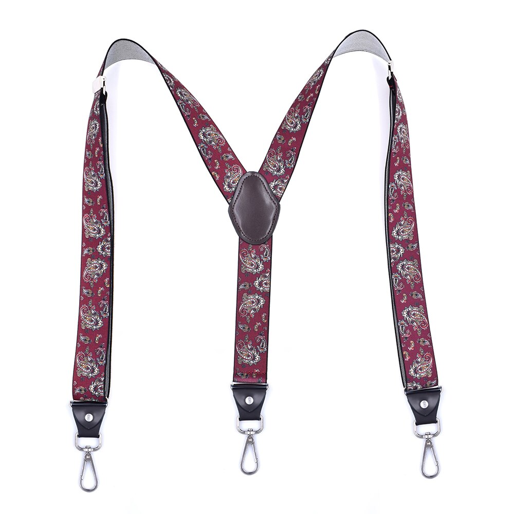 Heavy Duty Bretels Met Swivel Haken Voor Mannen Werken Jeans Y Terug Grote En Lange Verstelbare Elastische Broek Bretels Riem loop Band: Burgundy Paisley