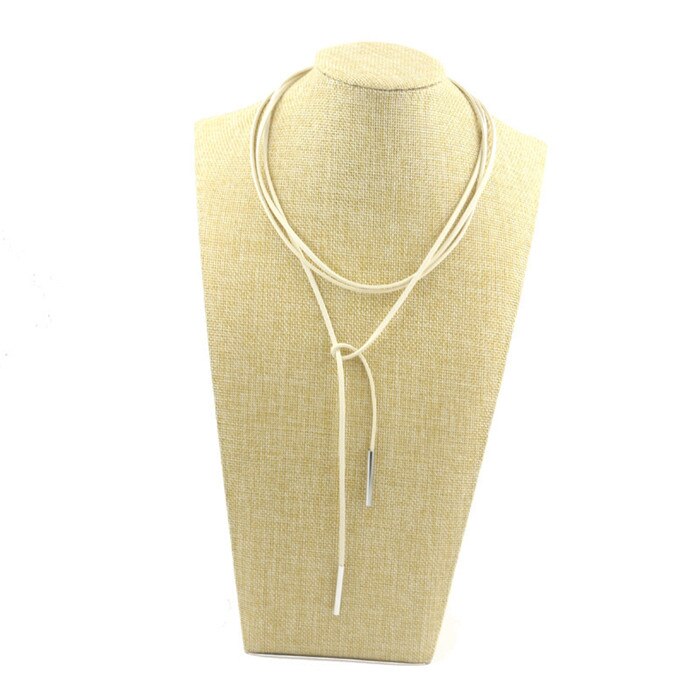 Gargantilla de cuero de imitación para mujer, collar largo de terciopelo con estilo, joyería artesanal, para novia, nueva: White Rope Silver