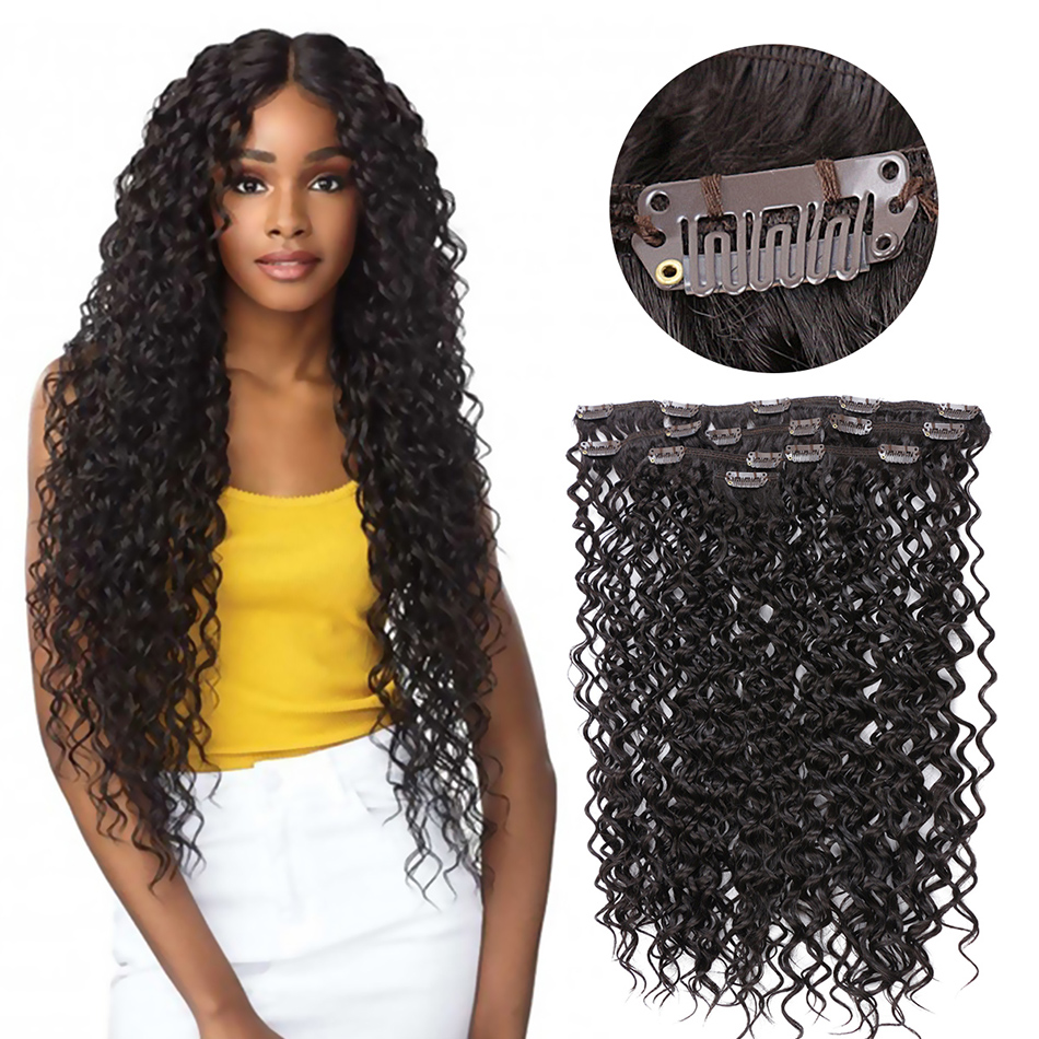 Deep Wave Synthetic Clip In Hair Extensions Double Weft 7 Pieces/Lot Full Head Brown Blonde For Women By BOOMING HAIR: KC 2
