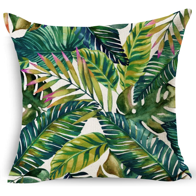 18 Home decoratieve kussens katoen linnen sierkussen groene bladeren print gezellige rugleuning kussen beddengoed kussensloop LXC: 2378