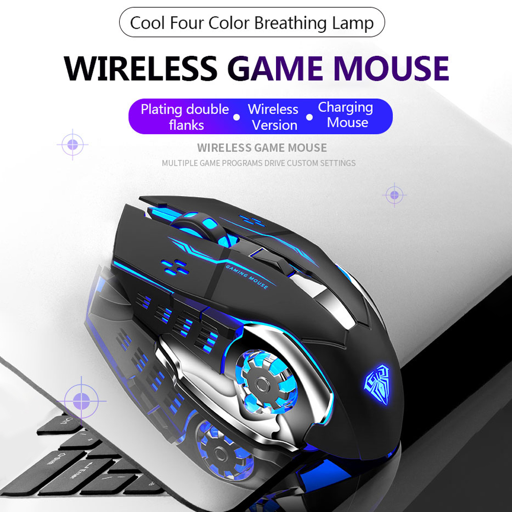 Aula Sc100 Wireless Silent Gaming Maus wiederauf ladbar 1600 dpi 7 Tasten ergonomische optische USB Mute Maus für PC Laptop Desktop