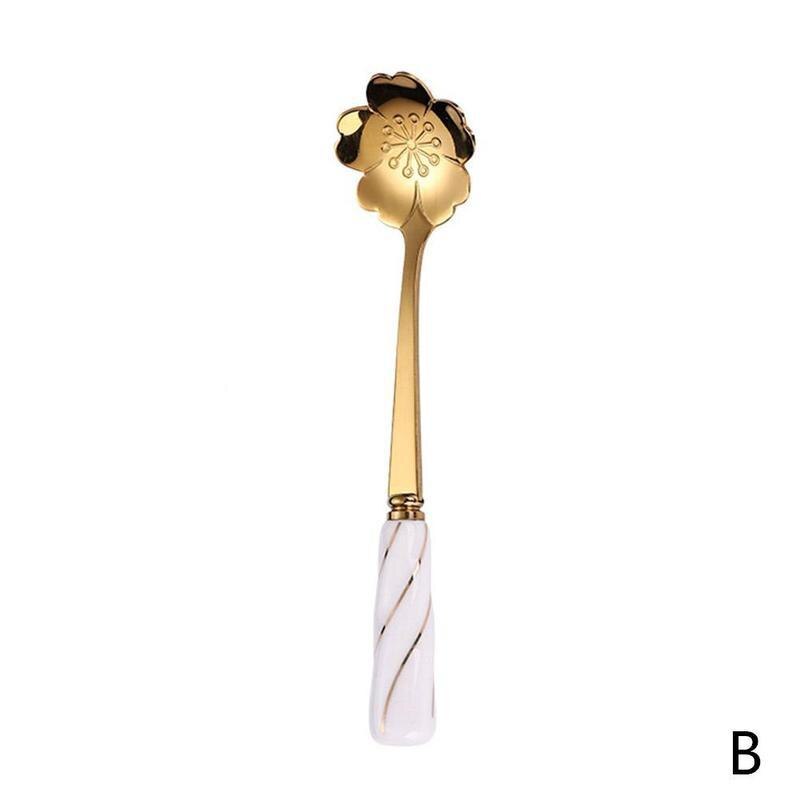 1 pièces cuillères turques en métal Rose cuillère cuillère à café en céramique en acier inoxydable couverts cuisine turc cuillère à boire cuillères Ha X9F9: B