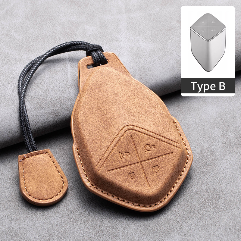 Leather Car Remote Key Case Cover for Changan Deepal S7 SL03 Car Key Fob Shell 4 Buttons Holder Keychain: ROYAL BLUE
