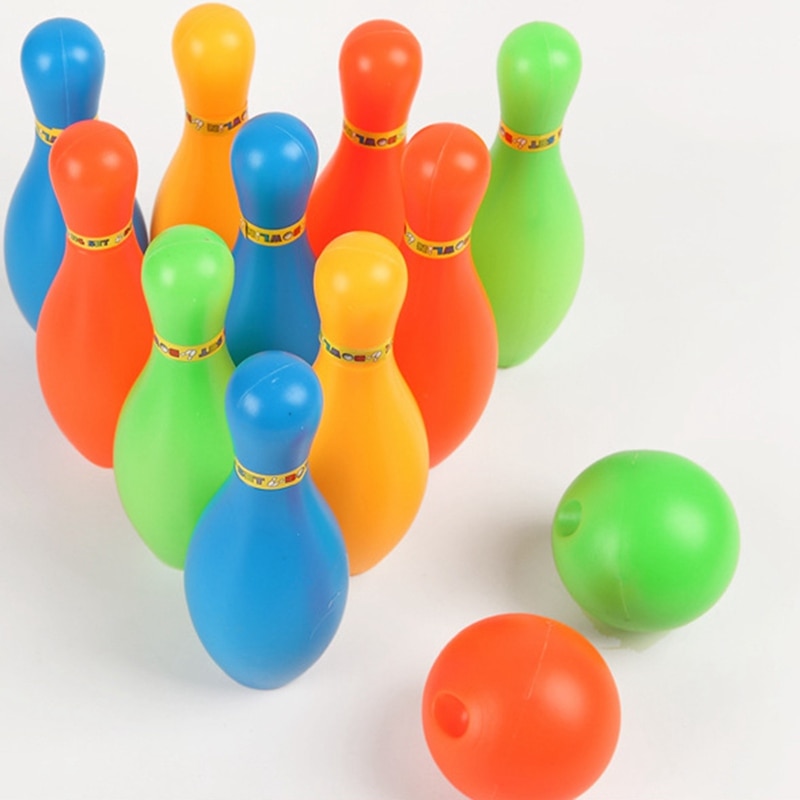 Juego de bolos de plástico para niños, juego de bolos de colores para deportes de interior