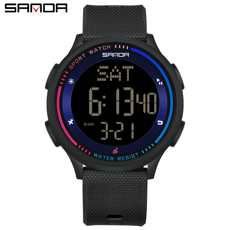 SANDA 6158, Teenager, Studenten, modisch, digitales Uhrwerk, Handuhr, trendig, wasserdicht, draussen-Sportmodus, freundlicher-Armbanduhr: Dunkelblau