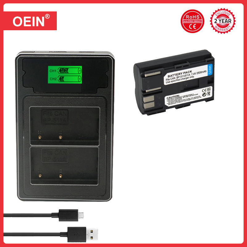 BP-511A BP-511 BP 511 511A BP511 BP511A Batería + LED USB Cargador dual para Canon EOS 40D 300D 5D 20D 30D 50D 10D D60 G6: Verde