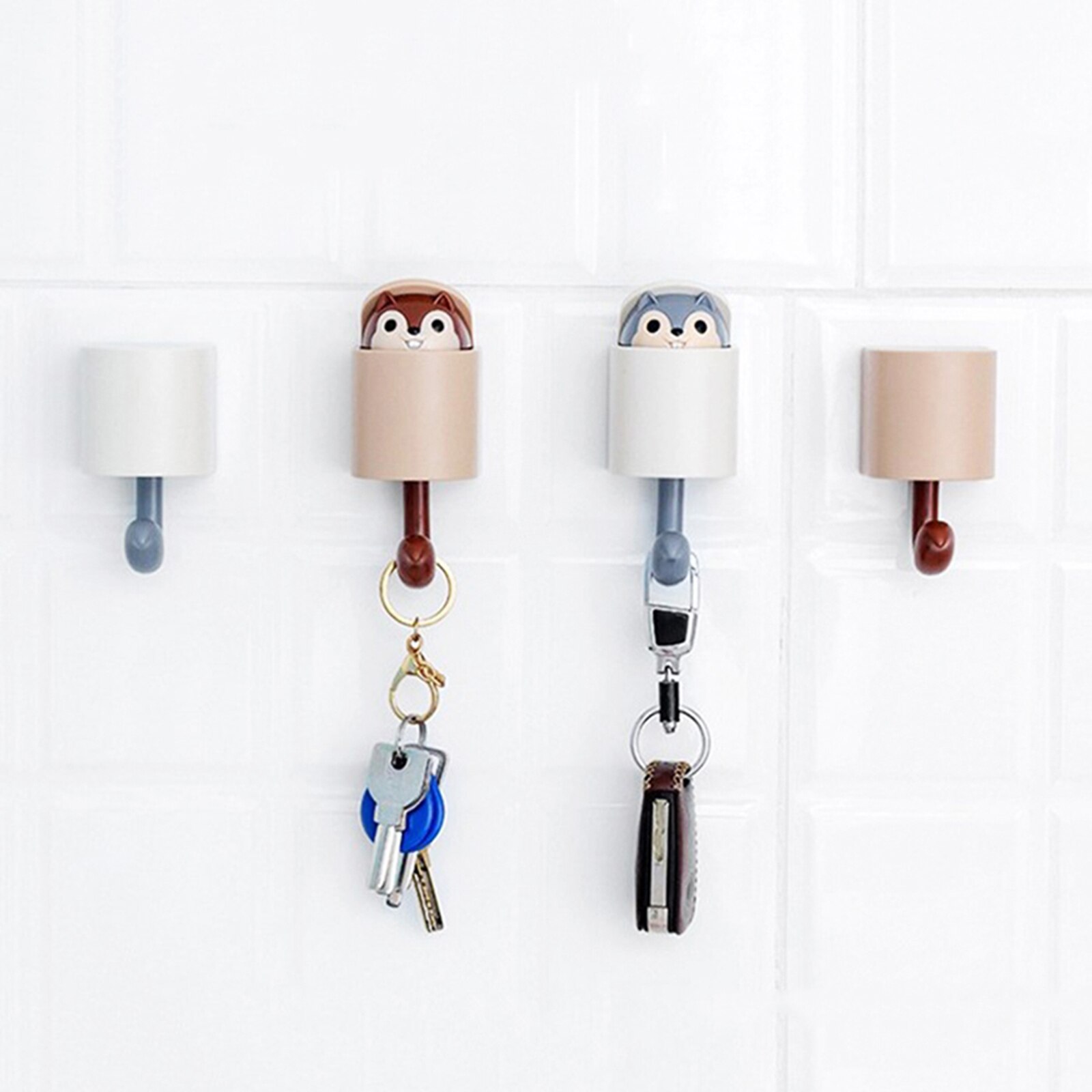 Zelfklevende Cartoon Eekhoorn Haak Creatieve Leuke Muur Haken Zware Keuken Rack Voor Kid Kamer Slaapkamer