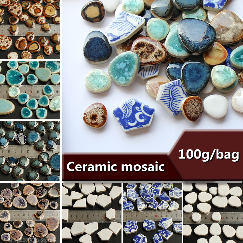 100g mozaika ceramiczna fragmenty niebieskie i białe kawałki porcelany rzemiosło materiały kolaż małe płytki DIY kreatywna artystyczna dekoracja