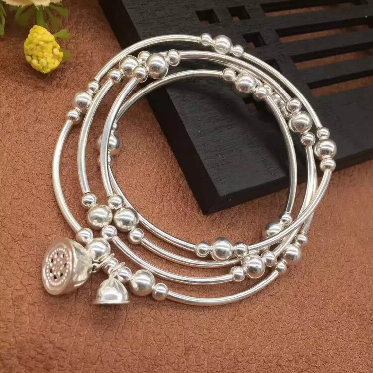 Håndlavet 925 sølvperler armbånd sterling perler kvinder wrap armbånd 4 cirkler sølv lotus charm perle armbånd