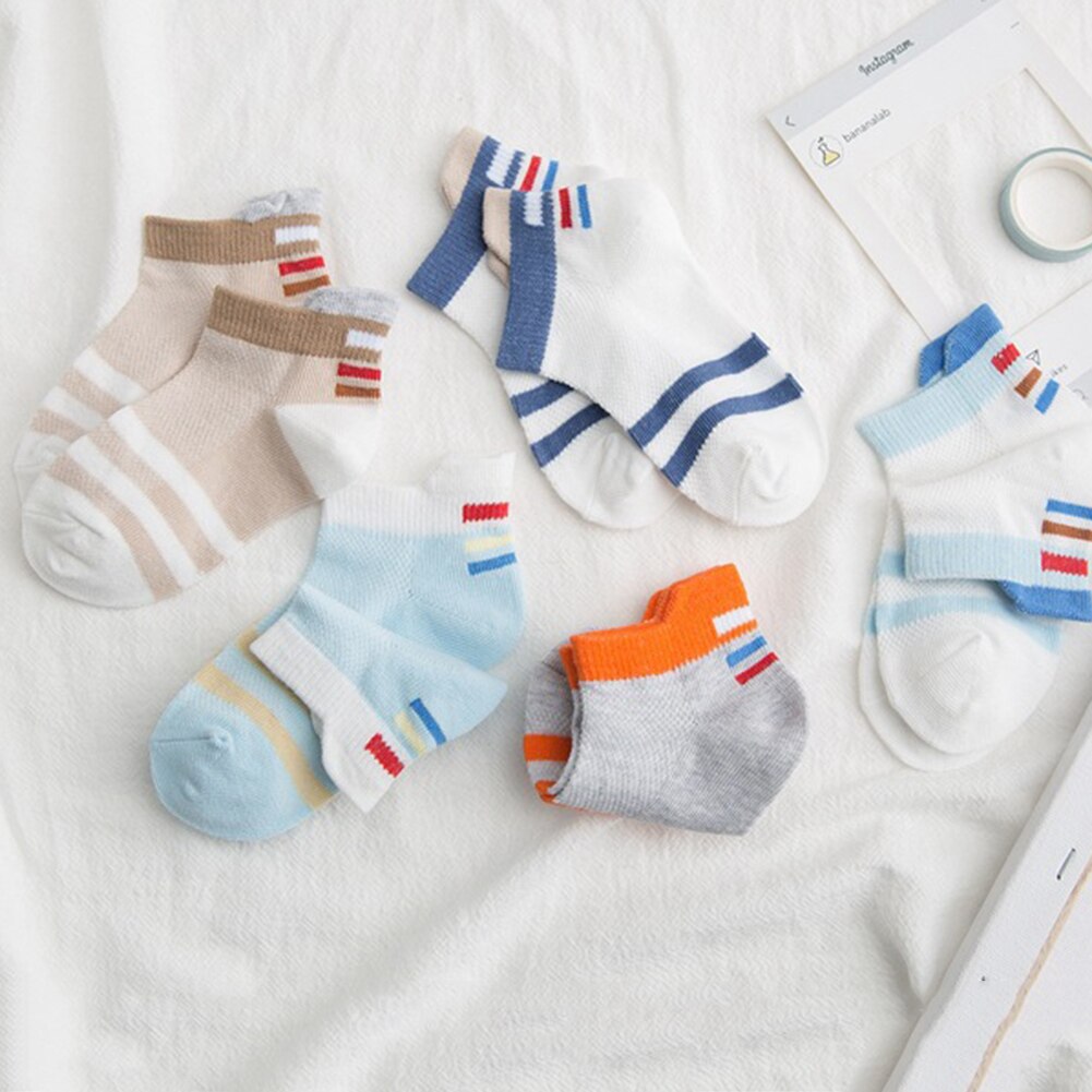 5 Pairs Jongens Meisjes Baby Zomer Cartoon Katoen Ademende Midden Buis Vloer Sokken Geschikt Voor Kamers Met Airconditioning