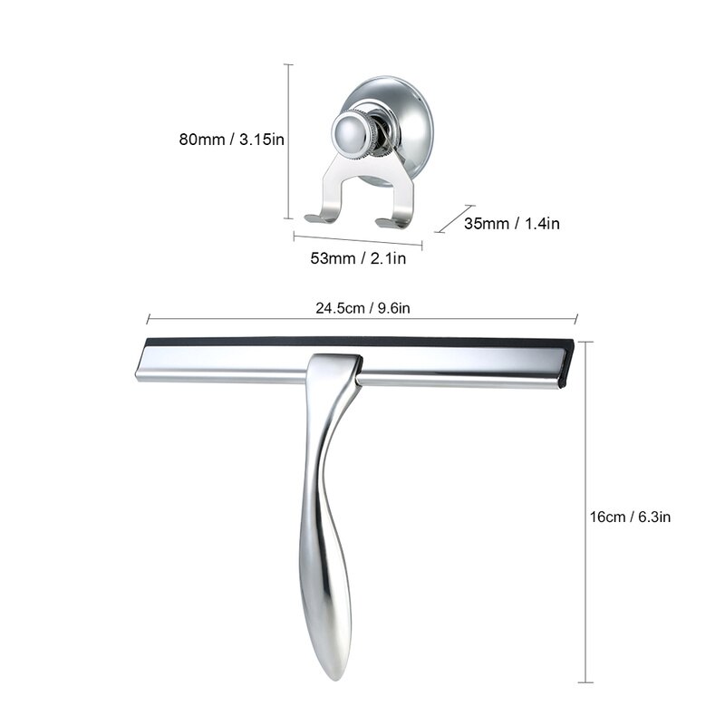 Glass Window Squeegee Cleaner Shower Bathroom Mirror Rubber Wiper with Suction Hook Water Vapor Removal Cleaning Brush