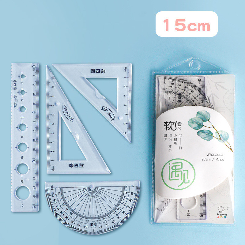 4pcs Combination Ruler Set Multifunctional Soft rubber Ruler student stationery set Children plastic ruler drawing tool: 15cm suit B3