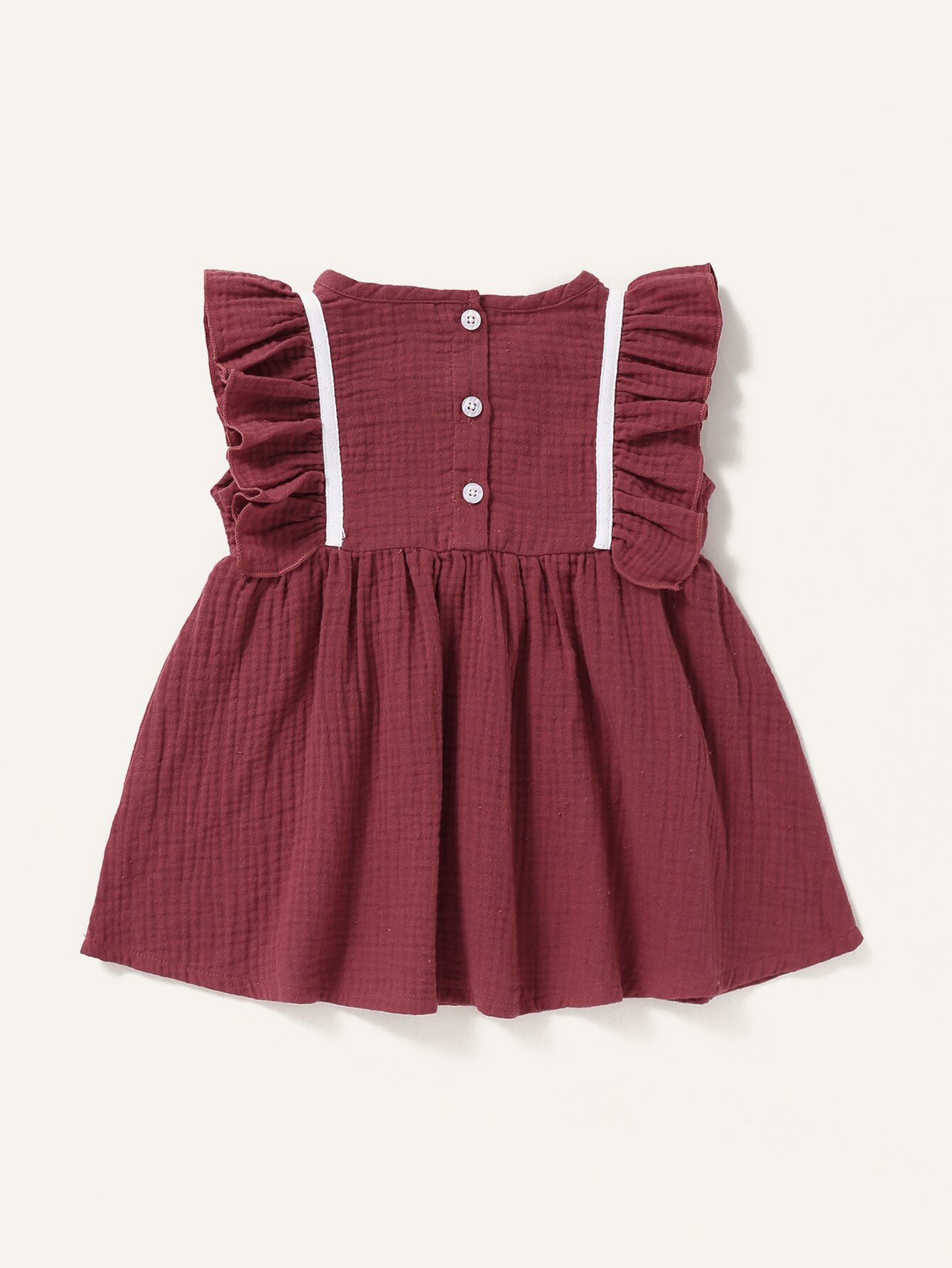 Ropa de verano para niña, traje sin mangas con volantes, liso, rojo vino, chaleco, , 18 meses