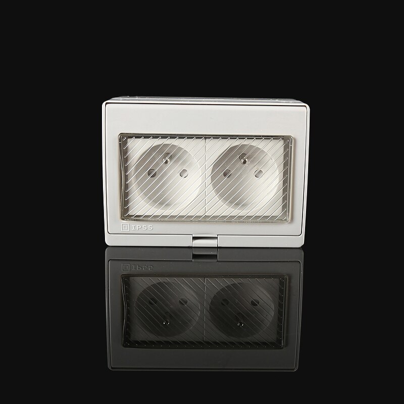 Atlectric IP55 FR Standard Waterproof Dust-proof Outdoor External Wall Power Socket Switch Outlet Weatherproof Socket: 2 Socket