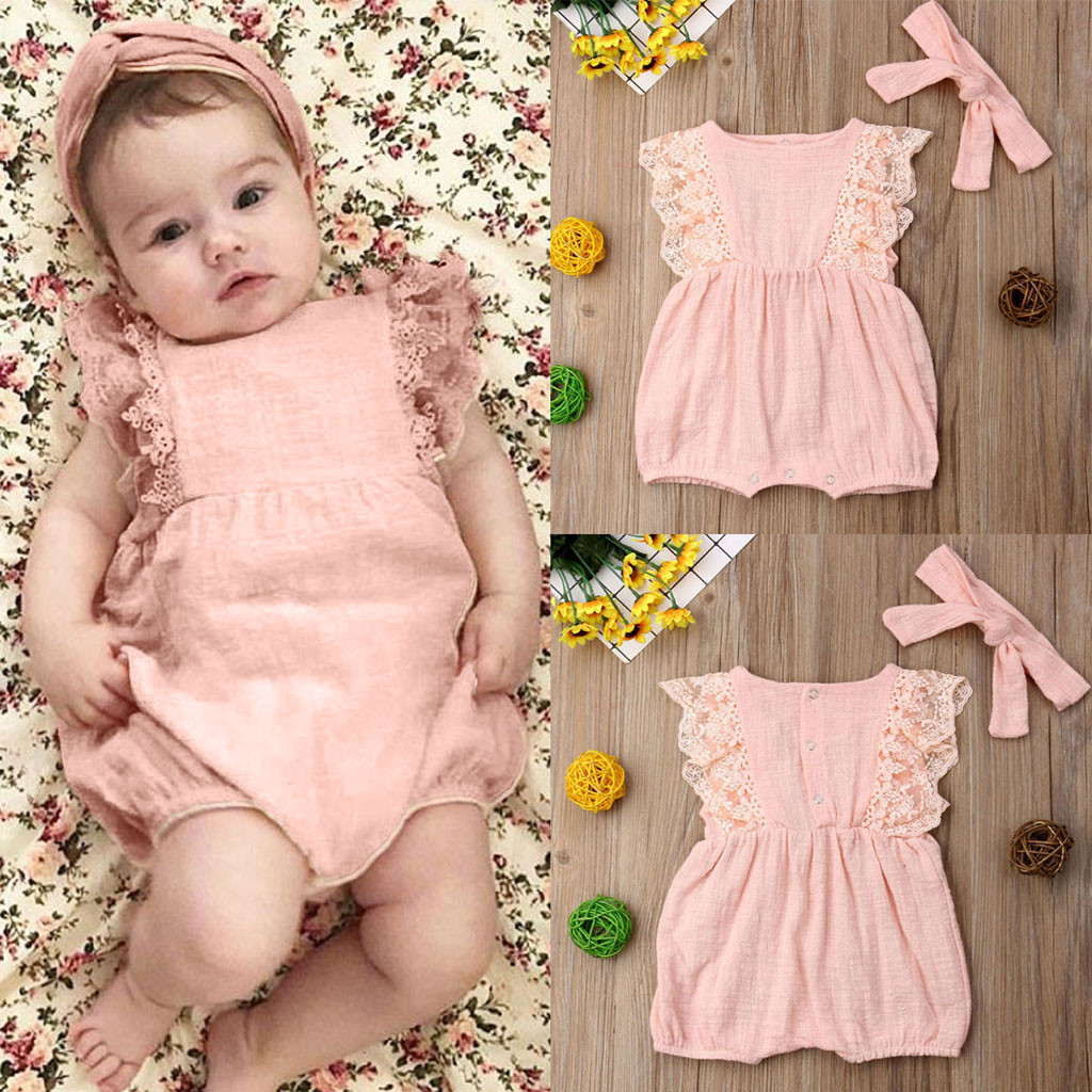 Autumn Winter Toddler Newborn Kids long sleeve lace Romper Infant Baby Girls Romper Jumpsuit Clothing Outfits Hair Band Outfit