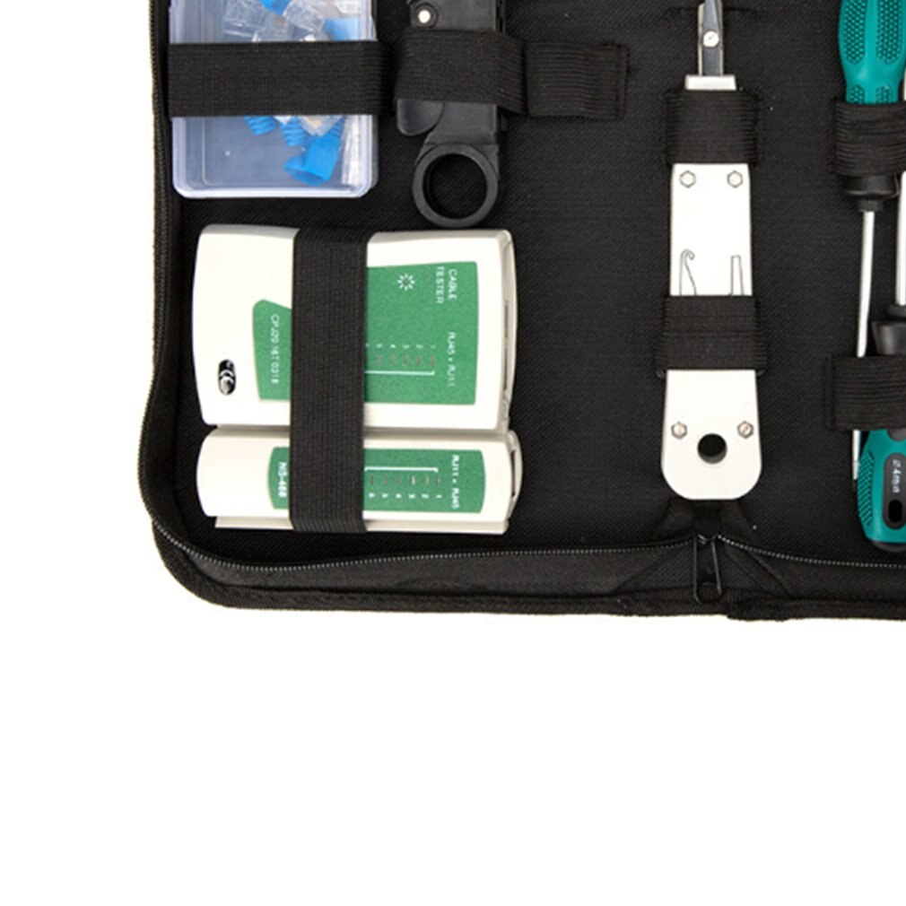 14pcs/Set Computer Network Repair Tool Kit LAN Cable Tester Wire Cutter Screwdriver Pliers Crimping Maintenance Tool Set Bag