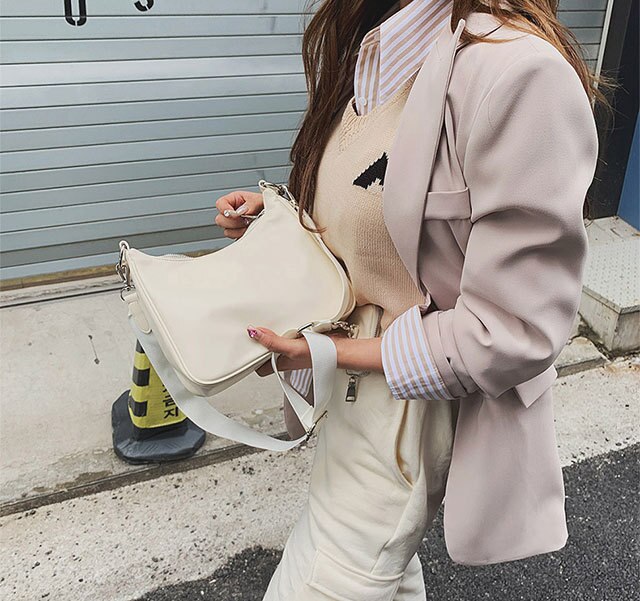 Brede band nylon crossbody messenger bag ketting hobo tassen dames schoudertas effen kleur oksel tassen