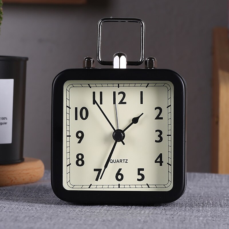 alarm clock retro silent hands clock metal simple alarm clock with light bedside home decor: black