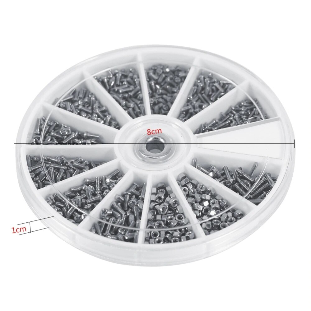 1Box (600pcs) 12 Kinds of Small Screws Nuts Assortment Kit M1 M1.2 M1.4 M1.6 Screw for Watches Glassess Repair Tools Tornillos