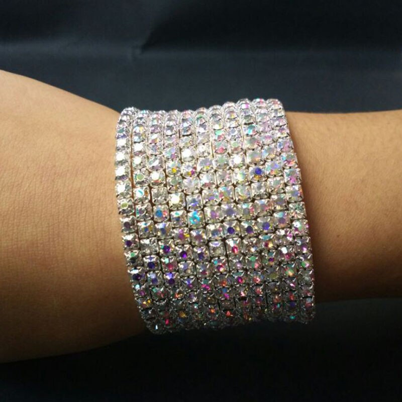 TDQUEEN Armreifen Silber Überzogene Pulseiras Armband Kristall Strass Multi-reihe Spiral Armreif Armband für Frauen