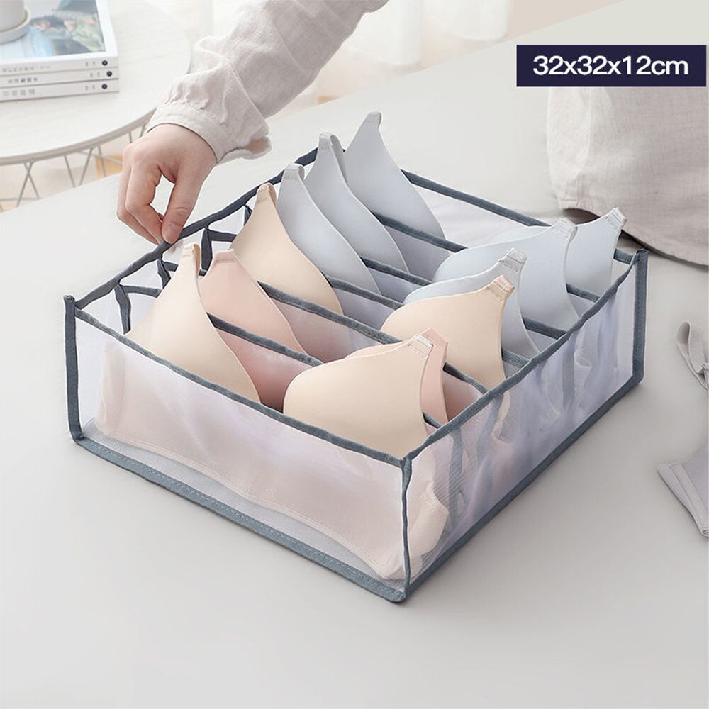 Underwear Storage Box Folding Dormitory Bedroom Wardrobe Finisher Nylon Tie Socks Drawer Organizer Separator Household Supply: 6Grids Grey