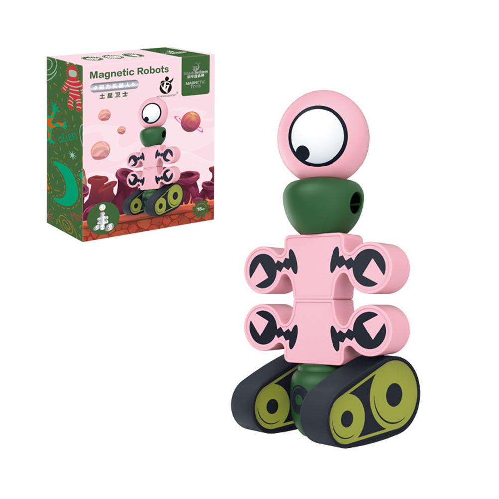 Magnetiske robotter børn magnetiske blokke sæt stabling robotter legetøj pædagogisk legesæt til drenge piger: Lyserød