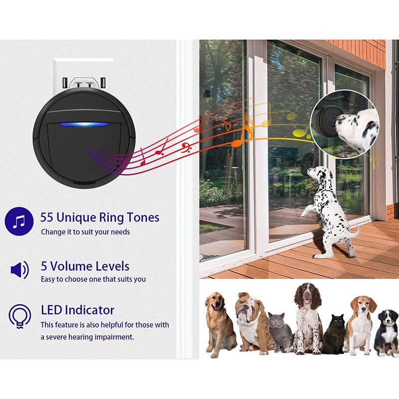 Hond Deurbel, Black & White Draadloze Communicatie Deurbel, waterdichte Smart Bell Voor Puppies Met Super-Licht Druk Op Knop, Ik
