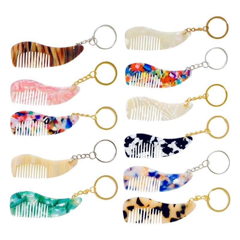Mini peigne à cheveux en acétate , porte-clés Portable, belle brosse à cheveux imprimée léopard, outils de coiffure, porte-clés de voyage pour femmes