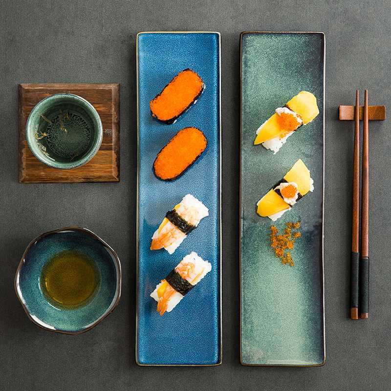 FANCITY platos planos largos, platos rectangulares para sushi, platos de aperitivos para restaurante, platos para el hogar, platos de cerámica