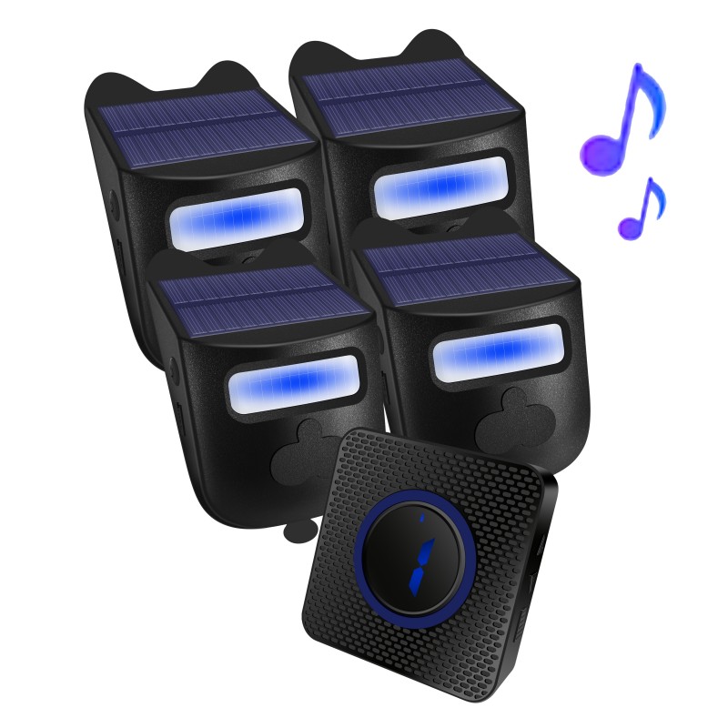 Draadloze Oproepklokkenset, Bewegingsdetectie, Sensoralarm, Radioontvangst Afstand 300 M, Zonne-Energie Oplaadbaar Draadloos Alarm