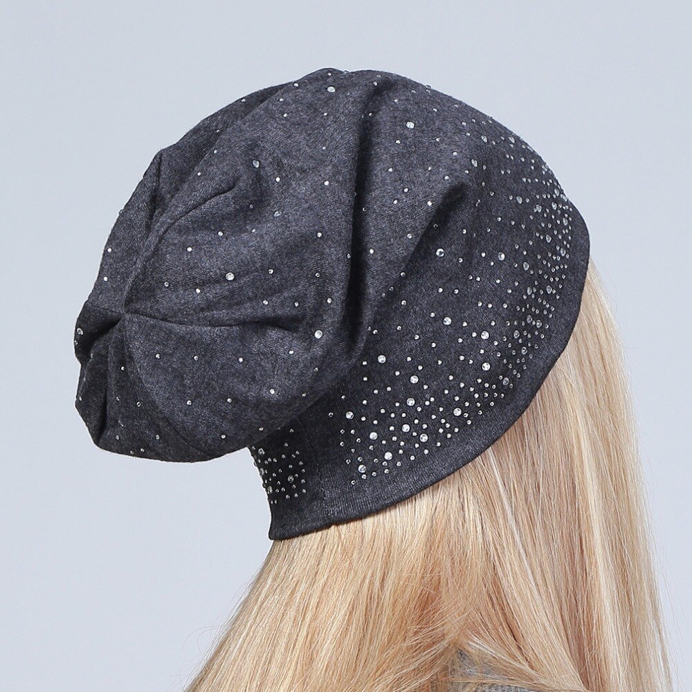 Geebro Women's Winter Slouchy Diamond Beanies &amp; Skullies Ladies Cotton Beanie Hat with Rhinestones Casual Thick Outdoor Ski Caps