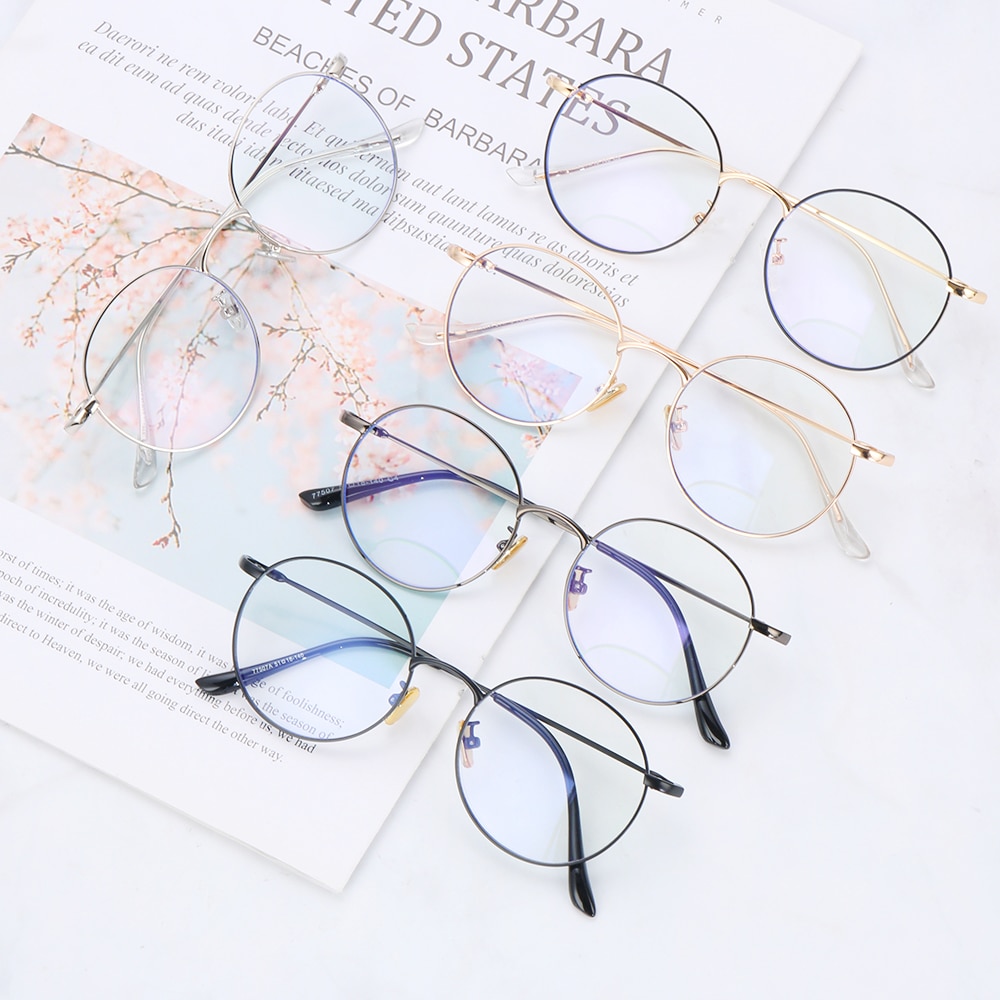 1Pcs Anti Blue Light Computer Glasses Classic Vintage Round Metal Glasses Frame Gaming Eyeglasses Can Be Equipped Other Glasses