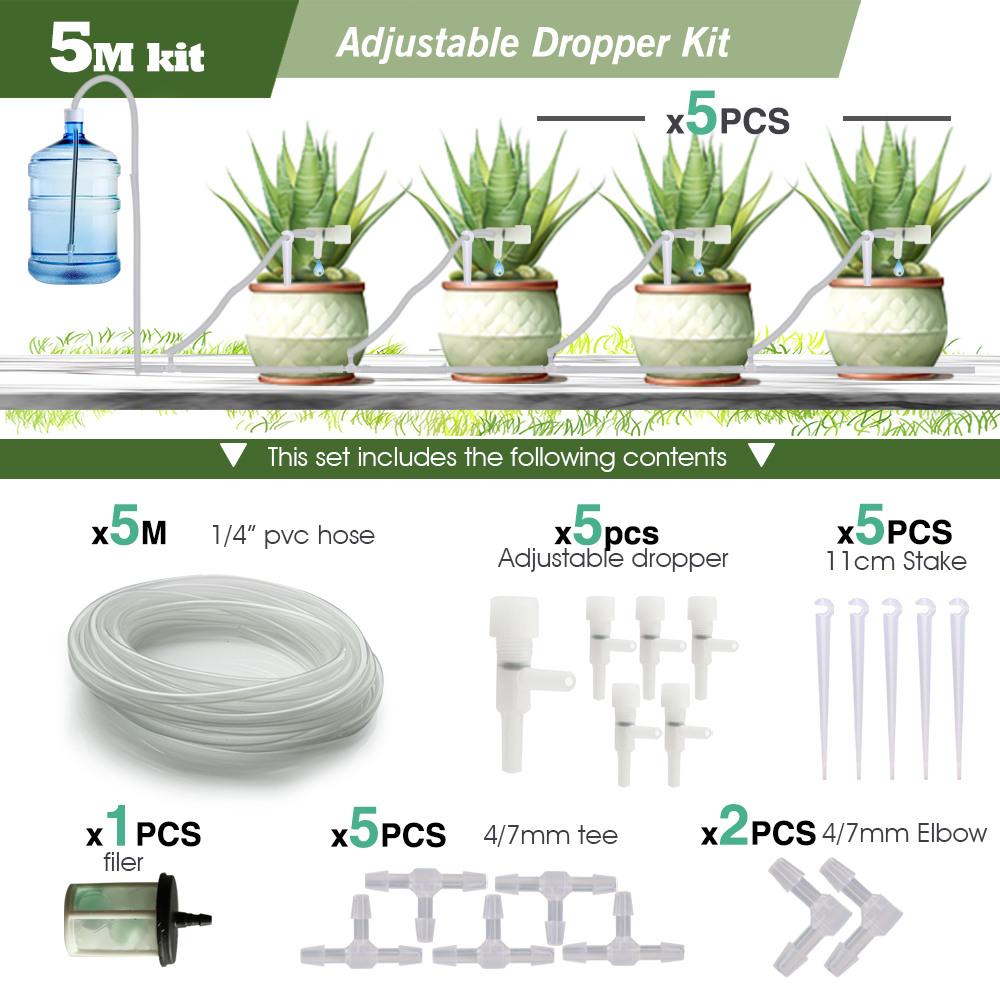 1/4"Transparent Hose Micro Drip Irrigation Kit with Regulating Valve Dropper Garden Indoor Potted Plant Saving Watering Device: Yellow